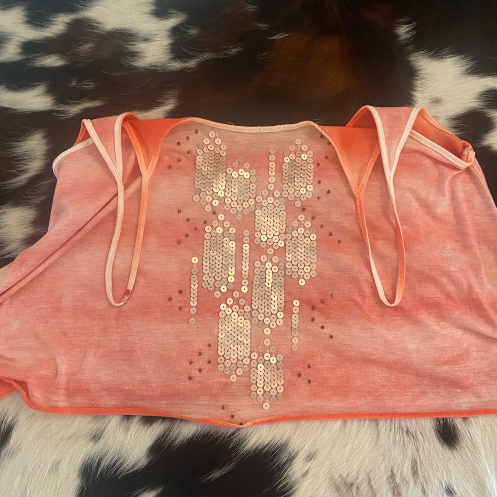 🌟 Just in 🌟 Decree Orange/peach coral 🪸 Sequin Handkerchief Hem Cami tie dyed - Picture 9 of 10